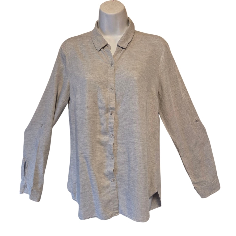 Express Women's Light Gray Button-Down Shirt